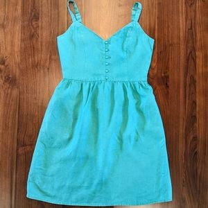 Cute teal linen sundress with pockets